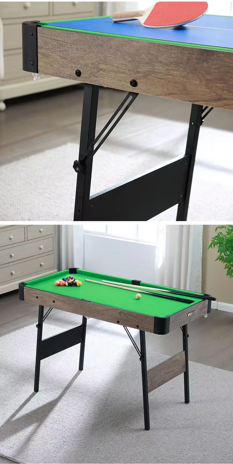 ✨48" Folding 3-in-1 home Billiard table🎱  Pool, Table tennis🏓, ice hockey🏒 for children's/adults👨‍👩‍👧‍👦 American black eight